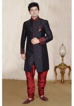 Designer Black Maroon Indo Western Sherwani